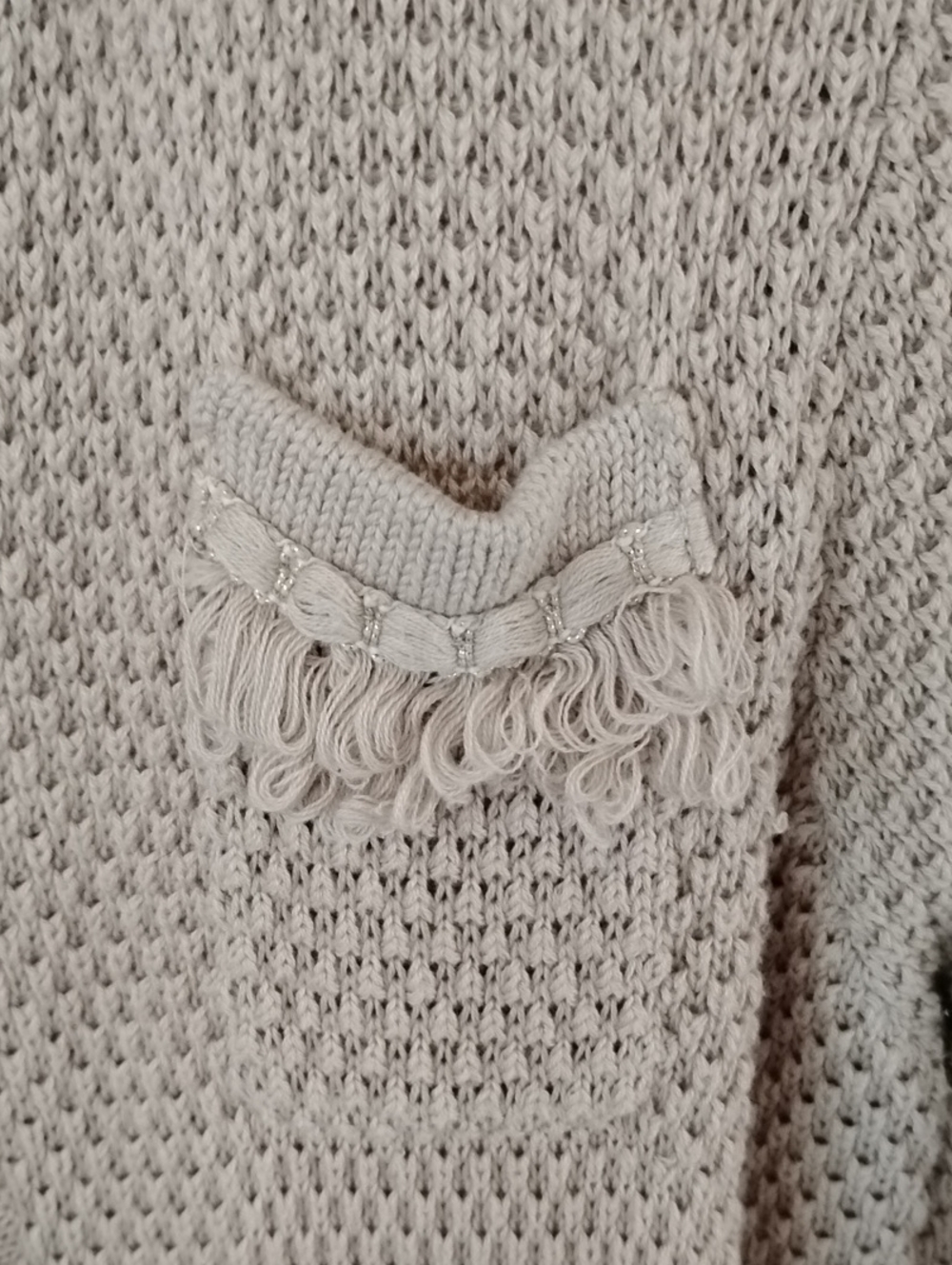 Neutral Beige Fringe-Trim Knit Cardigan Jacket - Picture 4 of 9